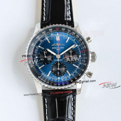 F1 Factory Clone Breitling Navitimer B01 Chronograph 70th Anniversay Blue Face Leather Band 